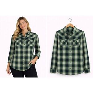 New C Wonder Flannel Shirt Size 4 Corset Back Green Plaid
